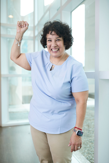 Cancer patient Yvonne Martinez smiles after beating cancer